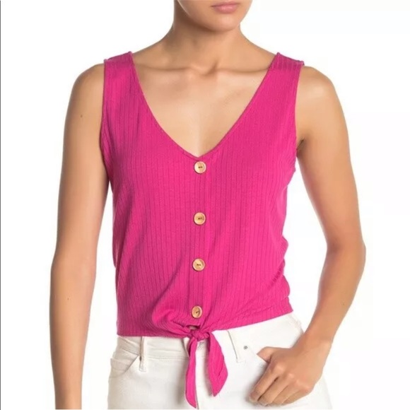 Elodie Tops - Elodie Ribbed Sleeveless Cropped Button Front Tank Top